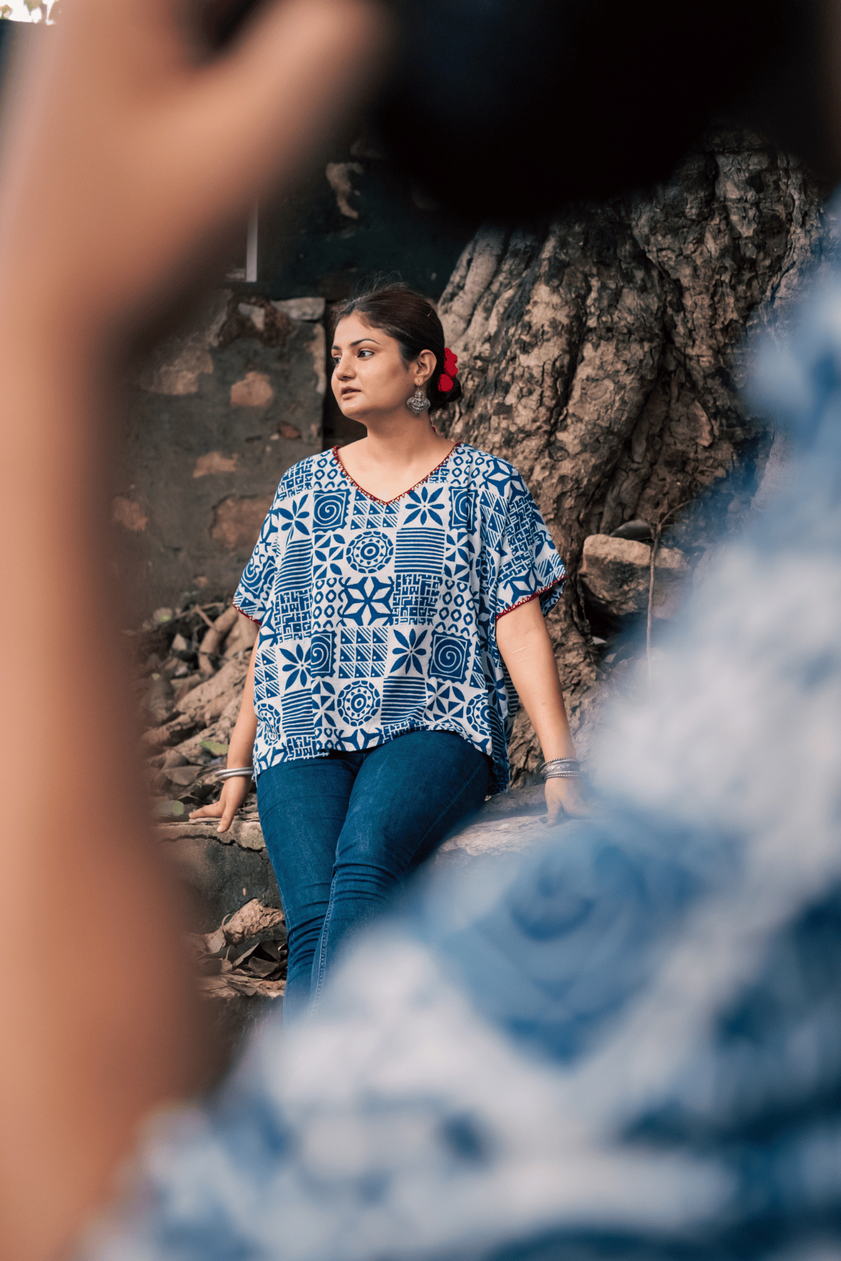 Preet/प्रीत- Blockprinted Boxy top-Indigo