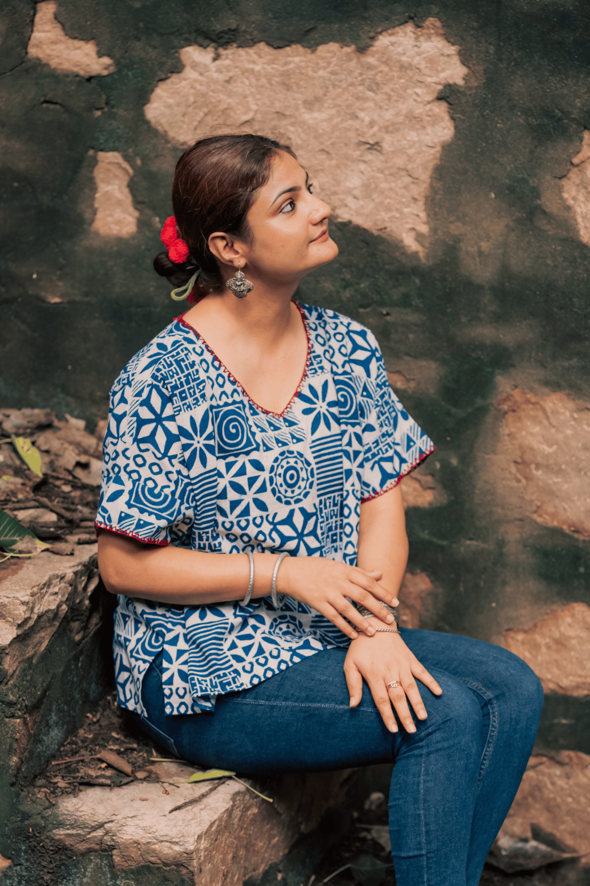 Preet/प्रीत- Blockprinted Boxy top-Indigo