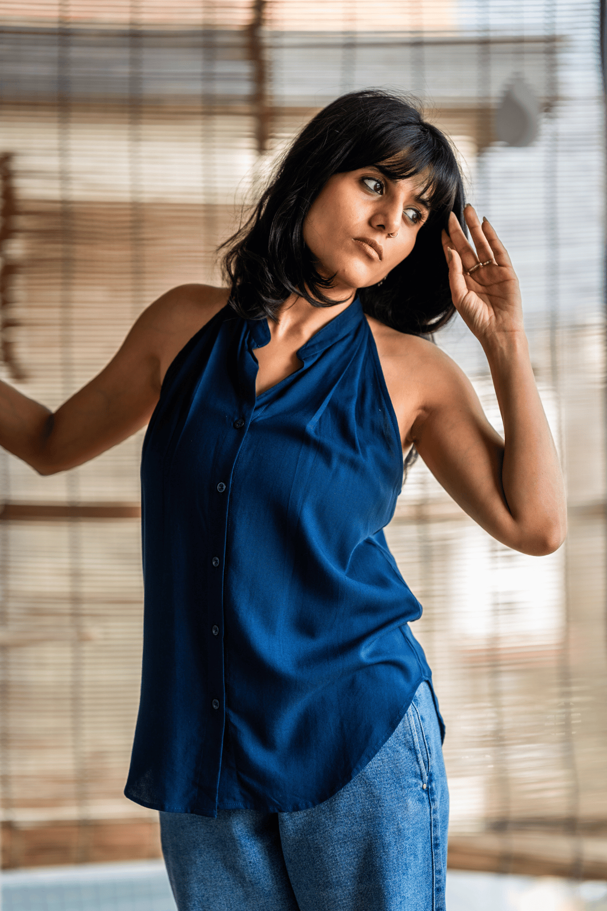 ROOH/रूह Halter neck top- Navy