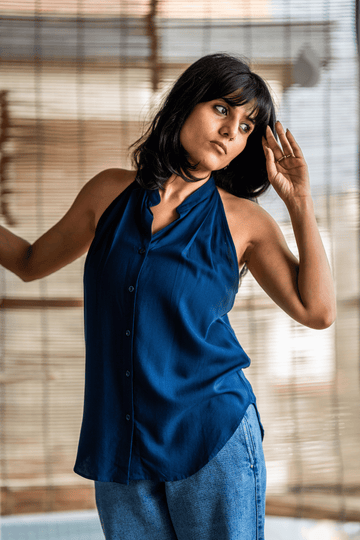 ROOH/रूह Halter neck top- Navy