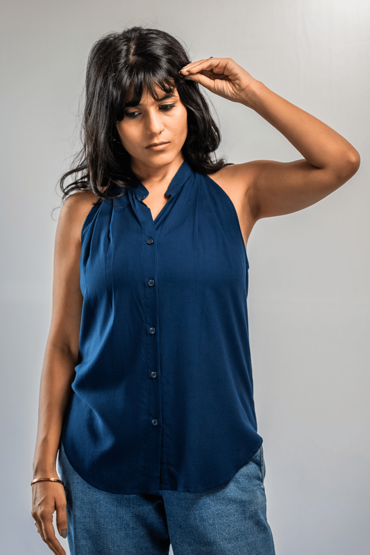 ROOH/रूह Halter neck top- Navy