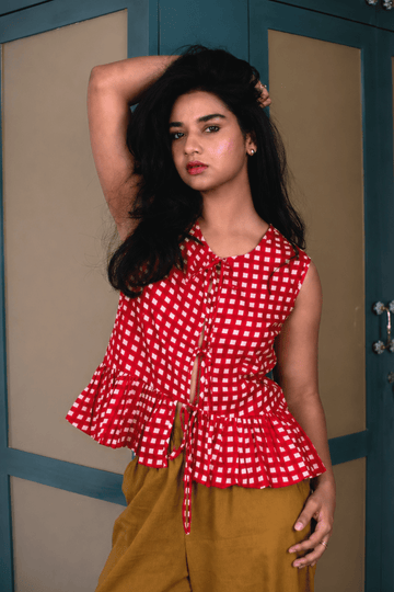 Suzu (鈴)- Gingham Tie Top