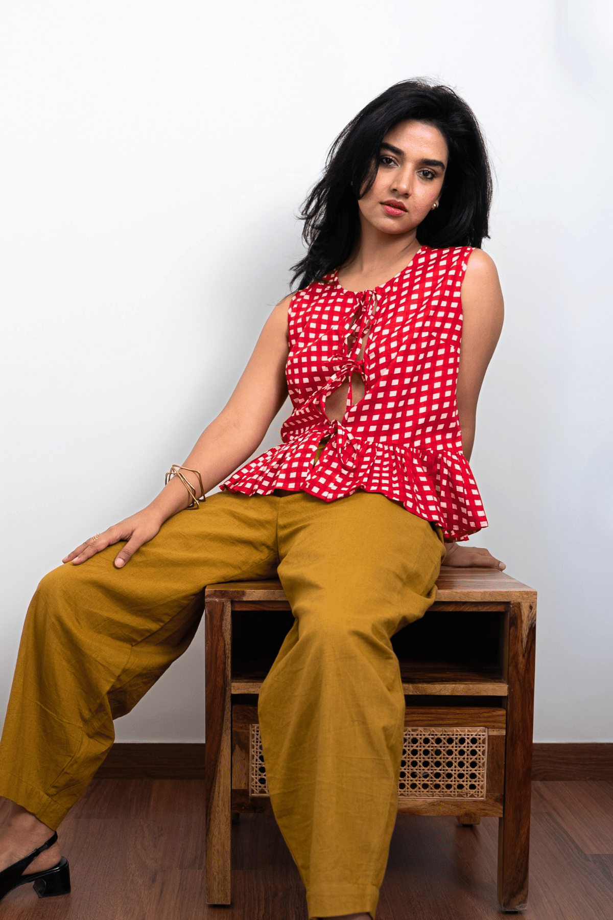 Suzu (鈴)- Gingham Tie Top